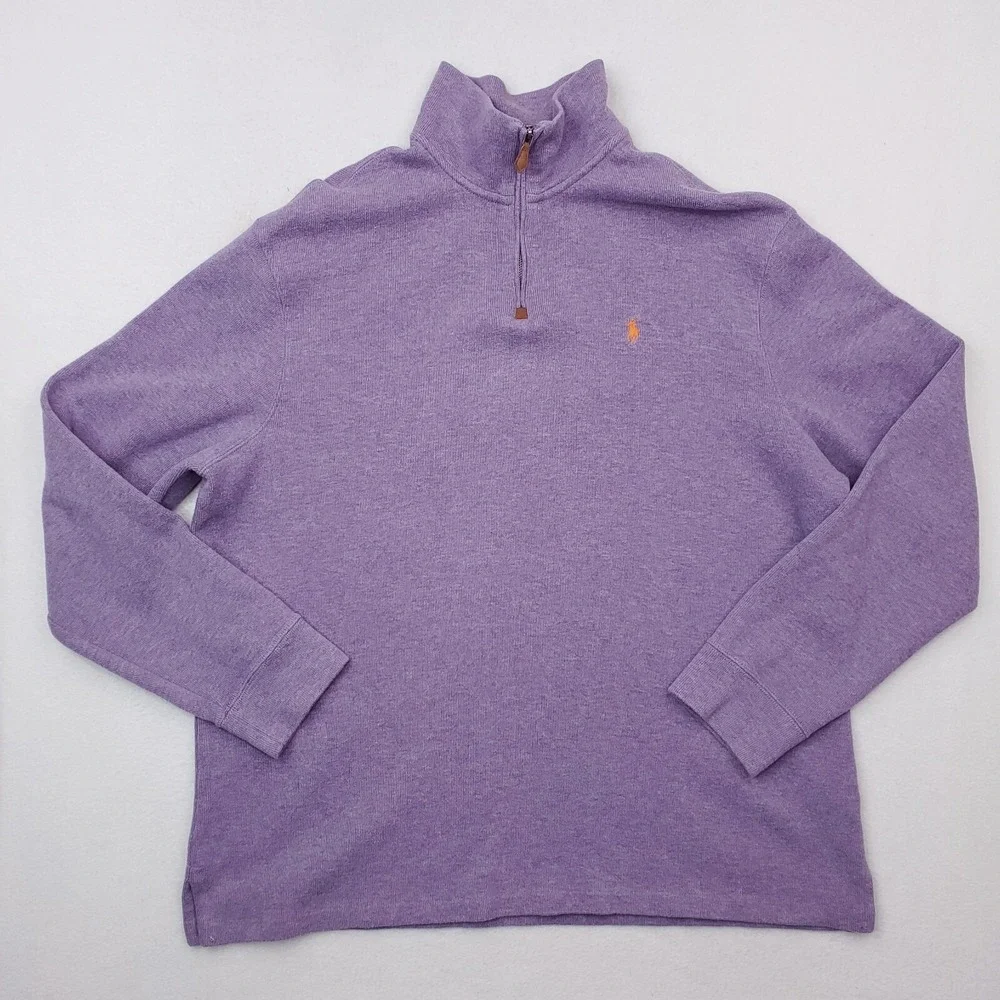 Polo Ralph Lauren Sweater Mens XXL Purple Quarter Zip Pullover Orange Small Pony
